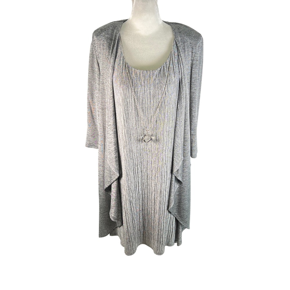 R&M Richards Womens 2 Piece Dress Set Grey Black Metallic 14 Petite New!
